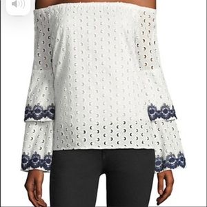 Bailey 44 Black & White Eyelet Lace Top XSmall